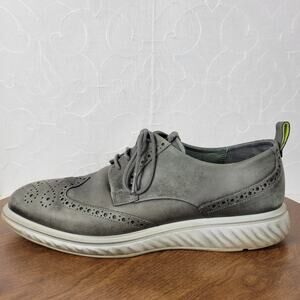 ECCO Mens St 1 Hybrid Lite Brogue Wingtip Magnet Shoes 10 Gray Leather Oxford